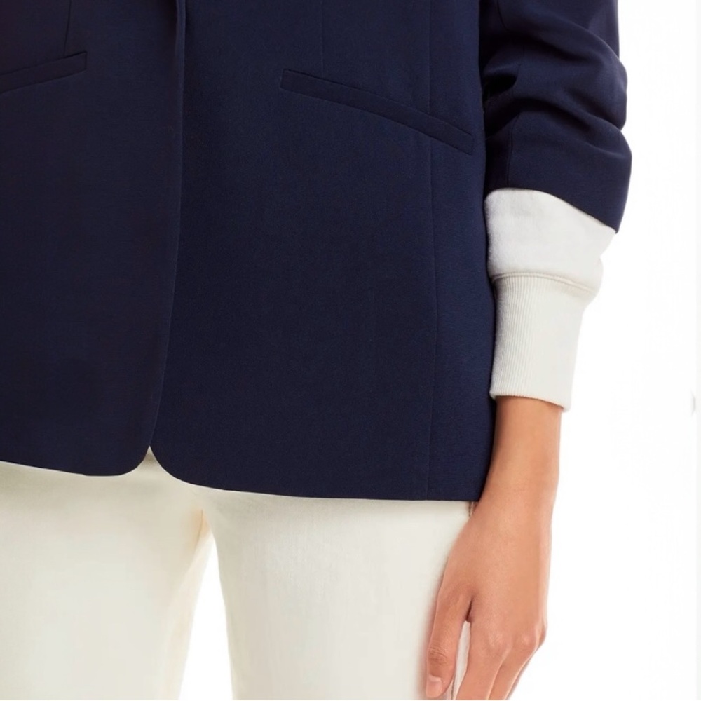 Cinq a Sept Women’s Hooded Relaxed Fit Navy Blue and White Khloe Blazer Jacket - Picture 11 of 15